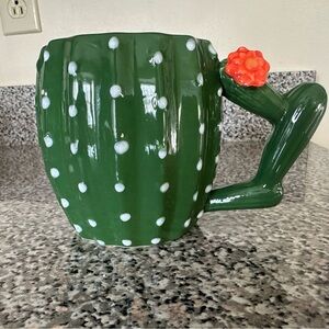 Cactus Shaped Mug with Red Flower